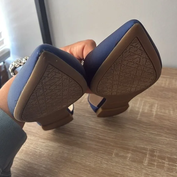 Badgley Mischa Navy Satin Flat Pointed Shoe Size 10 - Picture 14 of 15